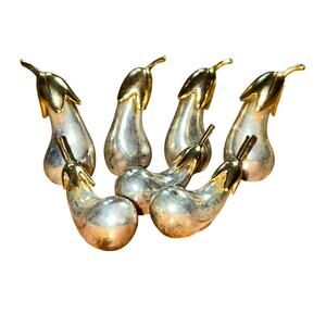 Name Card Eggplant Placement Holder Silver Gold Tone Set of 4 & 3 knife rests